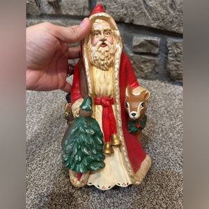 Vintage Old World Santa With Deer Tree And Toy Bag Ceramic Handmade